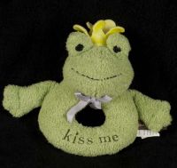 Wendy Bellissimo Sir Leapsalot Frog "Kiss Me" Baby Rattle Ring Plush Lovey